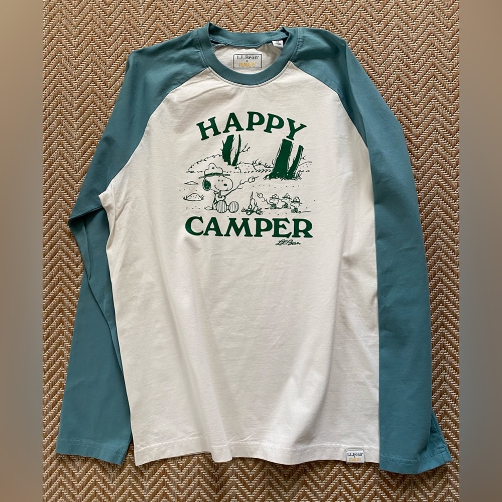 NWOT L.L.Bean x Peanuts Happy Camper Raglan Long Sleeve T-Shirt UNISEX